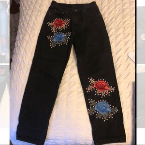 LF Carmar size 25 black studded rose jeans